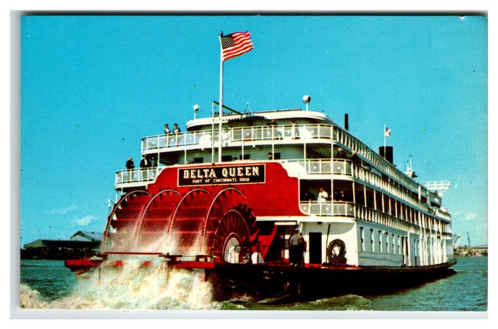 Delta Queen Steamboat Cincinnati Ohio Plastichrome Postcard Bill Muster